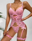 Sexy Lace Patchwork Sheer Lingerie Set with Leg Garters