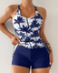 Printed Bodycon Backless Drawstring Slim-Fit Two-Piece Swimsuit