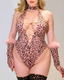 Plus Size Sexy Leopard Print Deep V-Neck Lace-Up Bodysuit