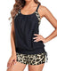 Vintage Leopard Print Adjustable Strap Swimsuit and Side Drawstring Swim Shorts Two-Piece Set