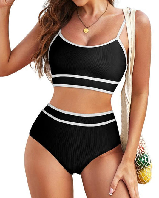 Women's Ribbed Colorblock High Waist Bikini Set