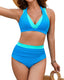 Beach Vacation Colorblock High Waist Tummy Control Bikini Set