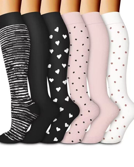 6 Pairs Of High-Elastic Breathable Calf Compression Socks For Sports and Fitness