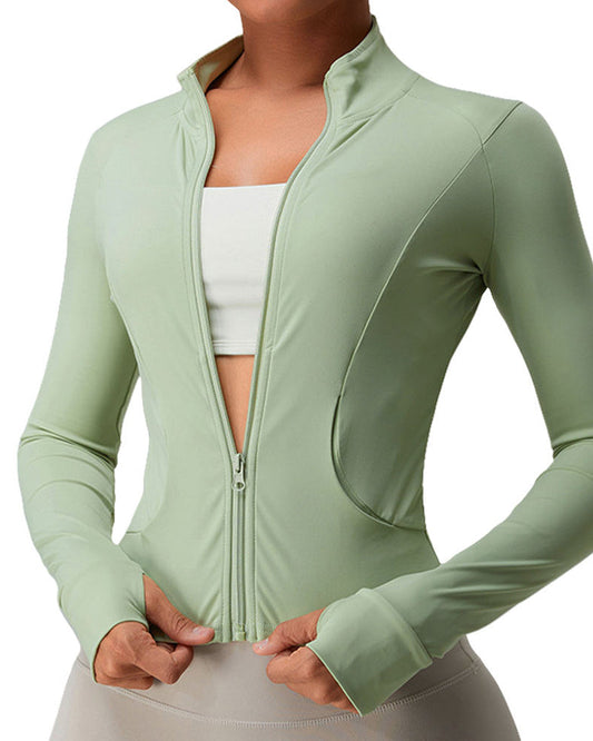 Breathable Quick-Drying Front Zip Yoga Track Jacket with Pockets and Thumbholes