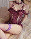 Sexy Lace Deep V Steel Ring Gathered Hollow Open Crotch One-piece Pajamas