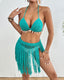 Hand-crocheted Shell-decorated Tassel Skirt and Bikini Top Two-piece Set