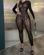 Sexy Round Neck See-through Stretch Long-sleeved Jumpsuit