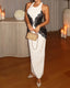 Sexy Lace Patchwork Hollow-out Colorblock Slim-fit Halter Neck Sleeveless Long Dress