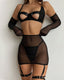 Sexy Strappy Sheer Mesh Lingerie Set with Gloves