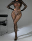 Leopard Sexy Backless Lace Fishnet Stretch Tight Long-sleeved Bodysuit