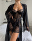 Sexy Lace Mesh See-Through Slip Dress and Long Sleeved Robe Set