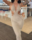 Vacation Sexy Halter-neck Knitted Strappy Deep V-neck Backless Long Beach Dress
