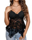 Sexy V-neck Floral Lace See-through Mesh Patchwork Irregular Hem Camisole Top