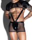 Men's Sexy Leather Mesh Patchwork Hollow-Out See-Through Lingerie Set