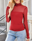 Women's High Neck Mesh See-through Stitching Long Sleeve Body-shaping Stretch Bodysuit