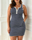 Women's Casual Color-Blocked Striped Print Button-Down Sleeveless Bodycon Dress