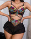 Sexy Semi Transparent Mesh Colorful Floral Embroidery Bodysuit