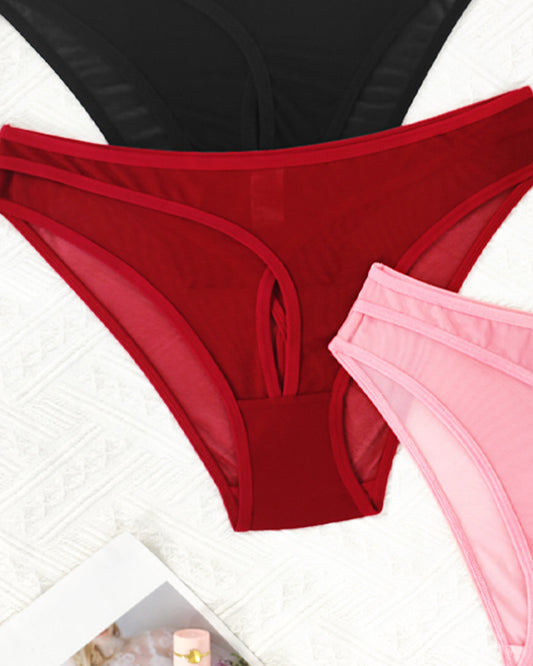 Solid Color See-through Mesh Hollow-out Sexy Comfortable Panties
