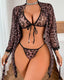 Sexy Leopard Print Mesh Halter Bikini and Robe Set