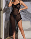 Sexy Mesh Sheer Ruffled Strap Long Irregular Hem Nightgown