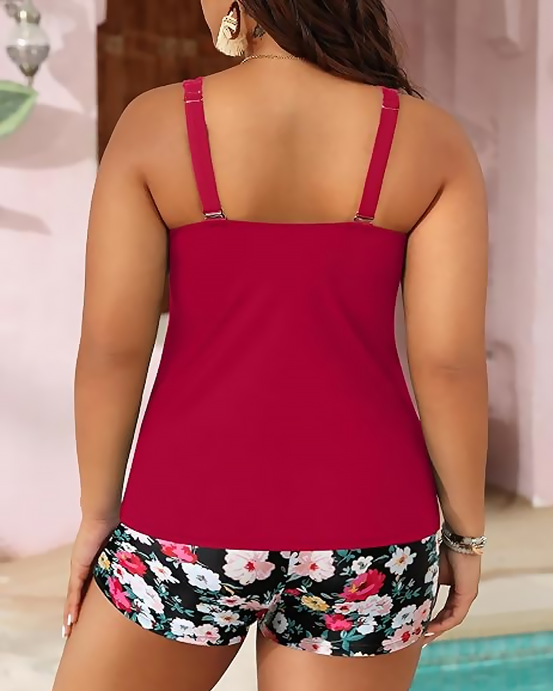 Plus Size Solid Color Two-Piece Boyshort Bikini Set