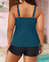 Plus Size Solid Color Two-Piece Boyshort Bikini Set