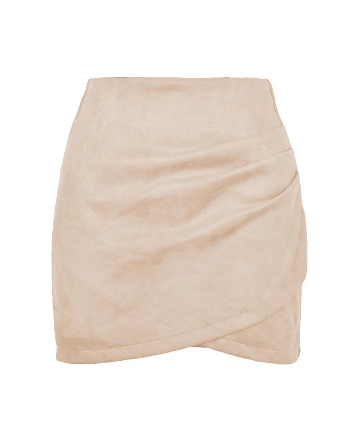 Suede Pleated Irregular Zipper Bodycon Mini Skirt