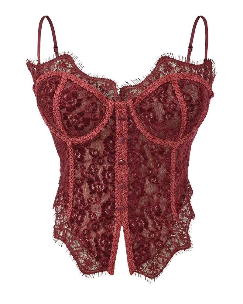 Sexy Boned Corset Lace Mesh Patchwork Cami Top