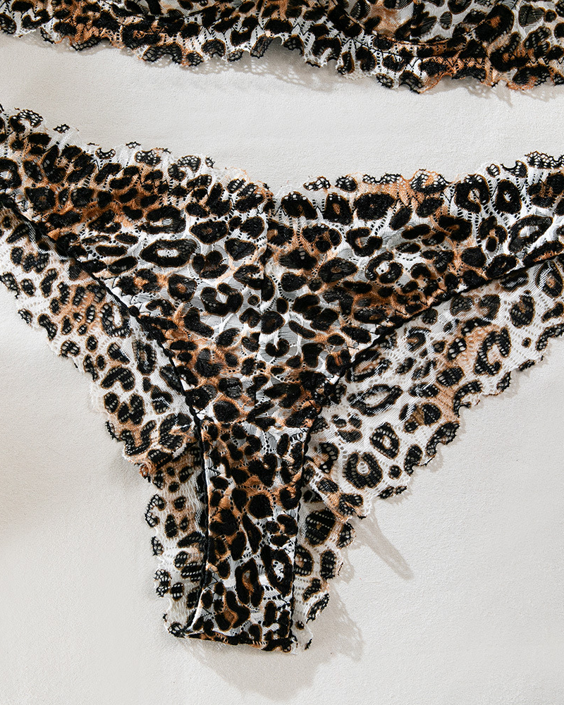 Sexy Leopard Print Cutout Lace Lingerie Set