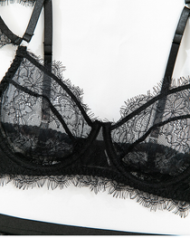 Sexy Eyelash Lace Cutout Lingerie Set