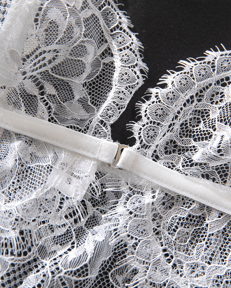 Sexy White Sheer Lace Front-Closure Lingerie Set