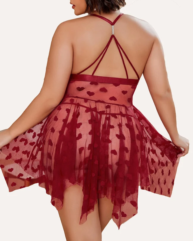 Sexy Heart Cutout Lace Front-Closure Nightdress