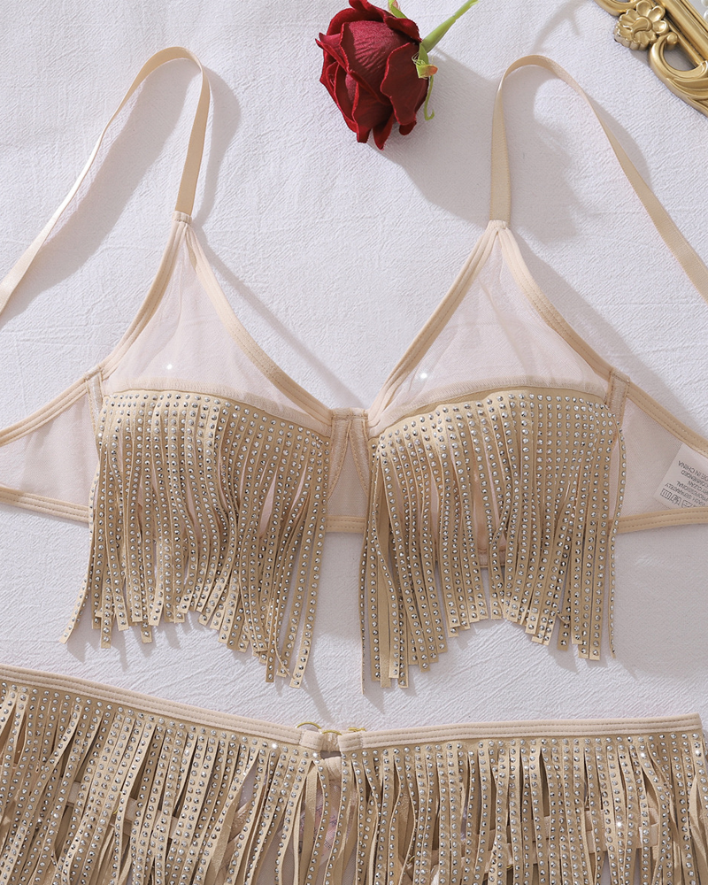 Sexy Sequin Fringe Cut-Out Lingerie Set