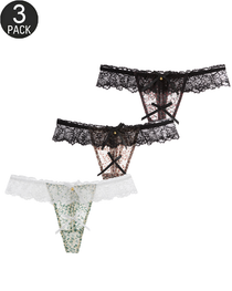 3-Pack Sexy Leopard Print Lace Trim Bell-Decorated Thongs