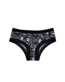 Rose Print Lace Trim High-Stretch Comfort Mid-Rise Women's Panties