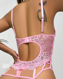 Sexy Lace Patchwork Sheer Lingerie Set with Leg Garters