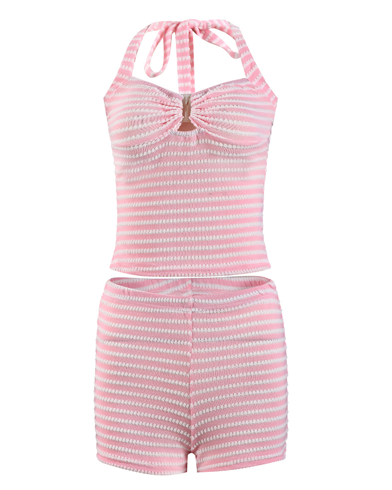 Sexy Beach Vacation Striped Halter Bikini Set
