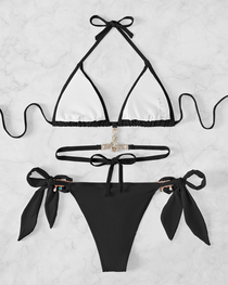 Rhinestone Cutout Back Tie Bikini