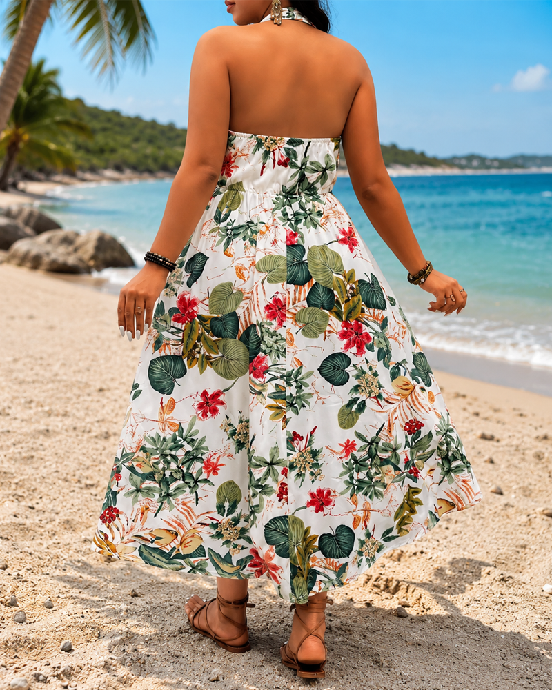 Plus Size Bohemian Print Halter Dress and Shorts Set Secondary image