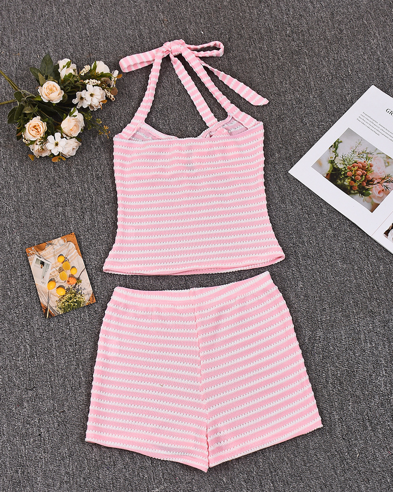 Sexy Beach Vacation Striped Halter Bikini Set