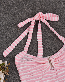 Sexy Beach Vacation Striped Halter Bikini Set