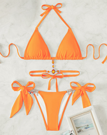 Rhinestone Cutout Back Tie Bikini