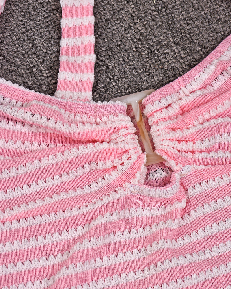 Sexy Beach Vacation Striped Halter Bikini Set