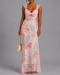 Sexy Floral Lace Cutout Bodycon Dress