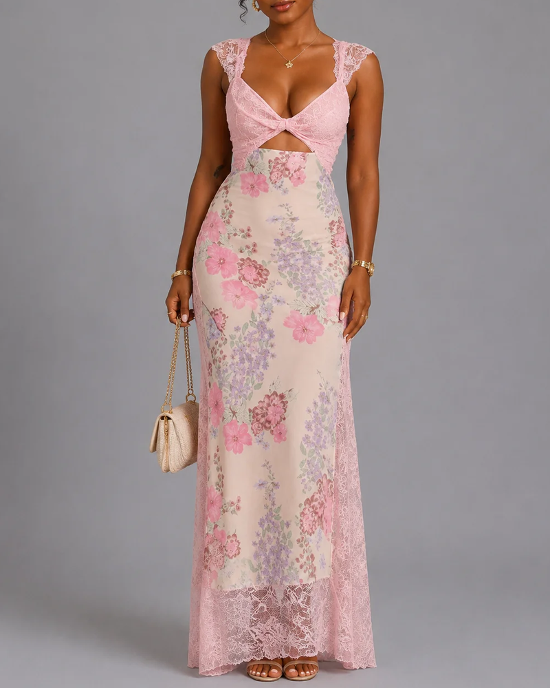Sexy Floral Lace Cutout Bodycon Dress