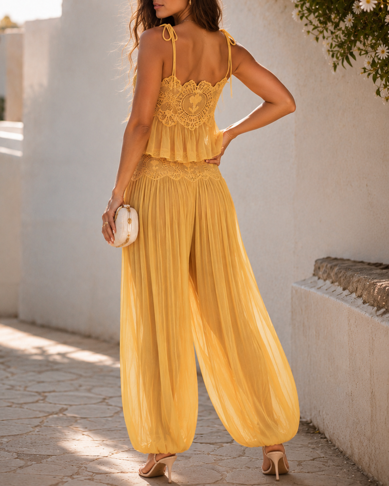 Sexy Elegant Lace & Chiffon Sheer Casual Set