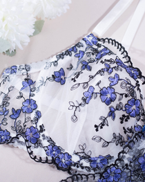 Sexy Floral Embroidered Mesh Boned Bustier Lingerie Set