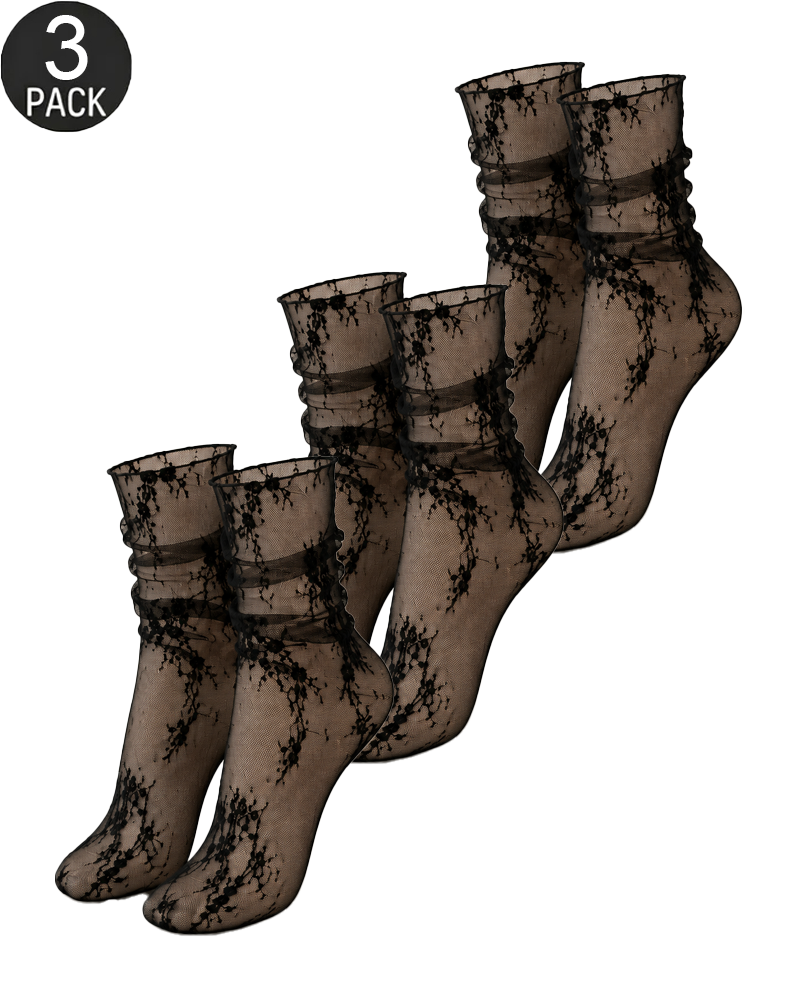 3-Pairs Sexy Elegant Ultra-Sheer Lace Ankle Socks