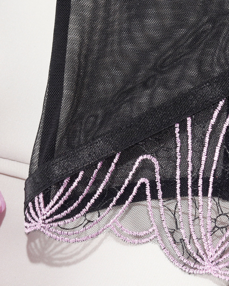 Sexy Embroidered Mesh Bustier Lingerie Set