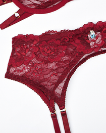 Sexy Rhinestone Teardrop Lace Cut-Out Lingerie Set